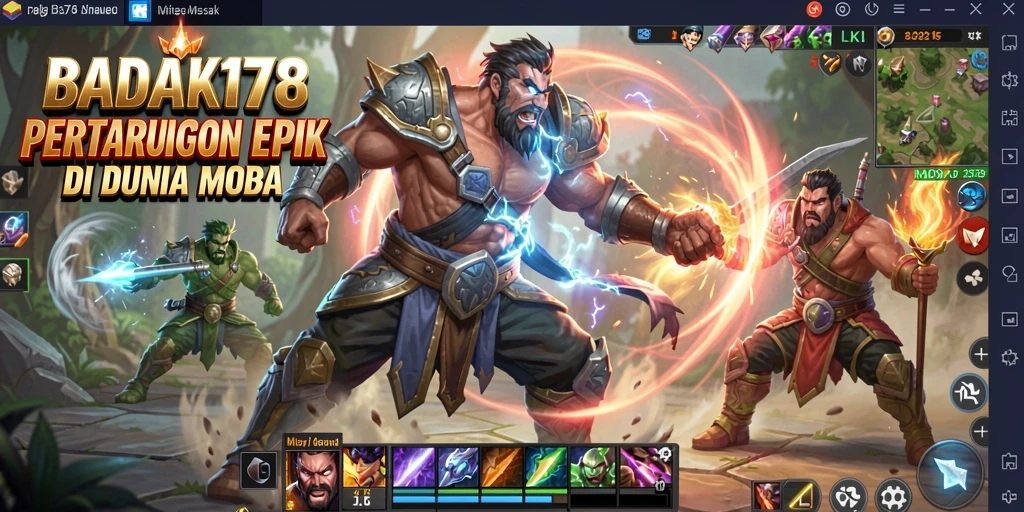 Tangkapan layar <strong>BADAK178</strong> menampilkan pertarungan seru dalam game MOBA.
