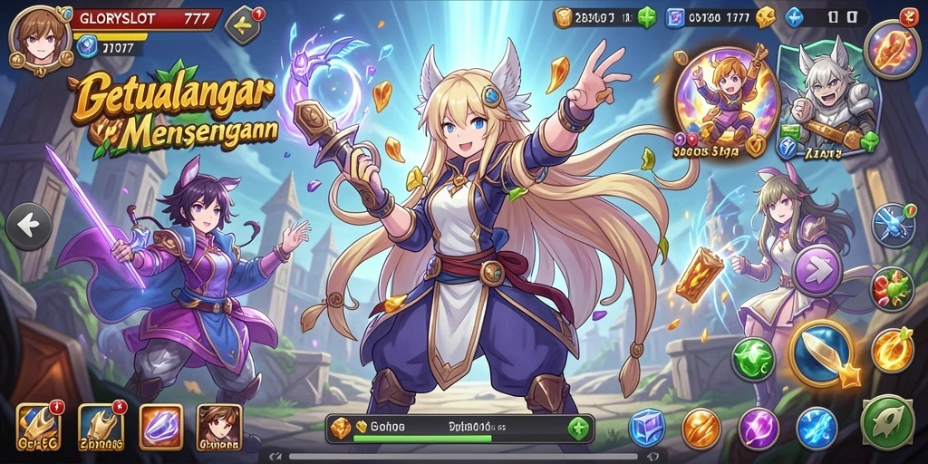 Gameplay seru GLORYSLOT777 dengan karakter anime yang memukau.