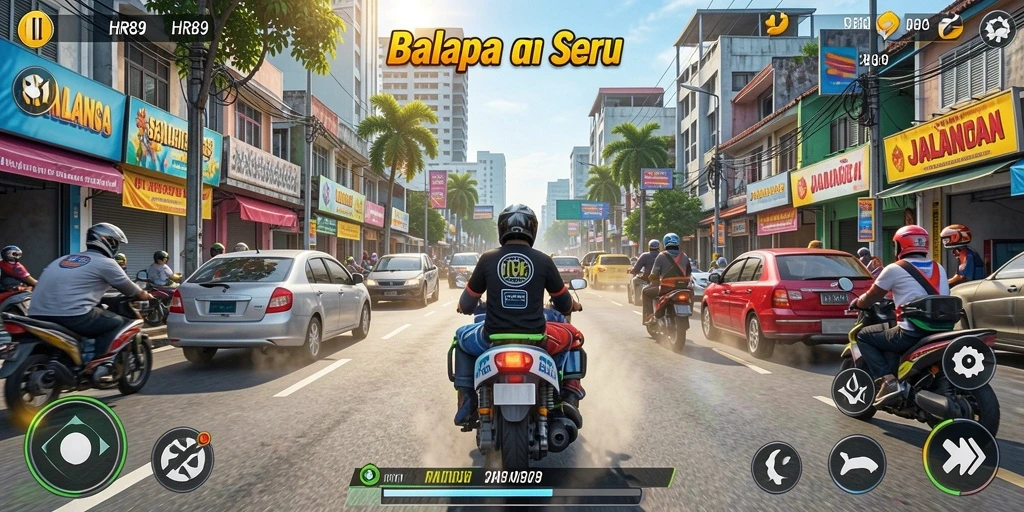 Gameplay Racing yang mendebarkan dengan berbagai mobil dan lintasan.