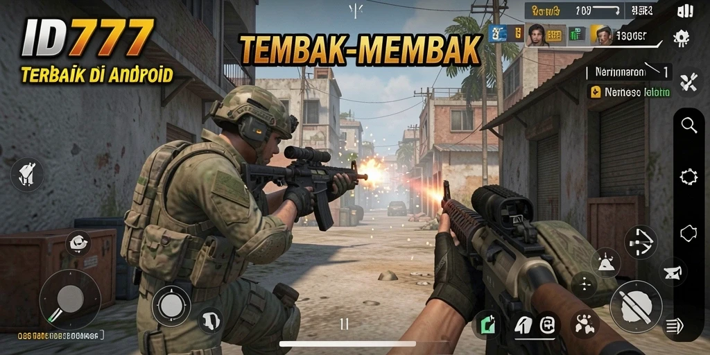 Screenshot ID777 menampilkan aksi tembak-menembak yang intens dan seru.