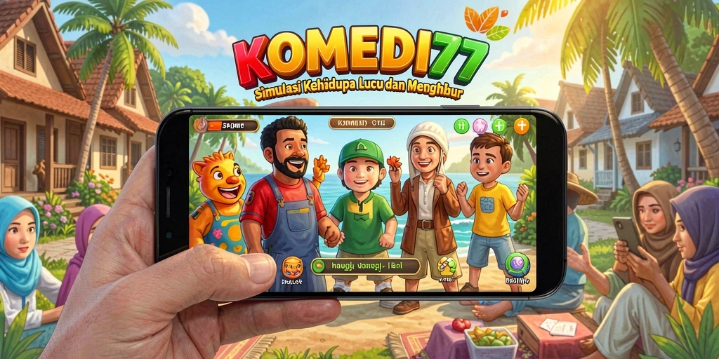 Tampilan utama gameplay KOMEDI77 yang menghibur dan penuh warna.