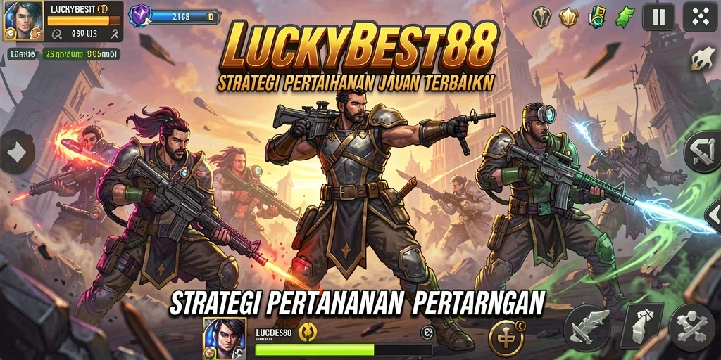 Tampilan gameplay yang seru dalam LUCKYBEST88, memperlihatkan menara dan aksi pertahanan.