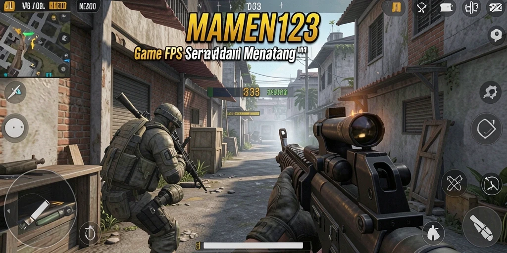 Tangkapan layar gameplay MAMEN123 menampilkan aksi menembak yang mendebarkan.