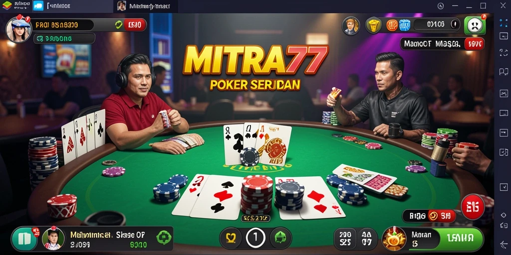 Tampilan gameplay yang mendebarkan dalam MITRA77, bermain Poker dengan nyaman.