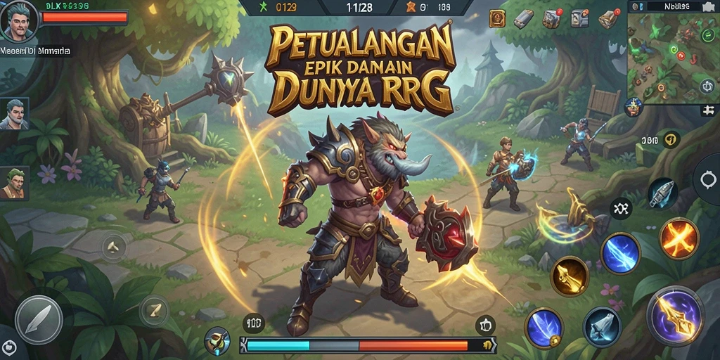 Screenshot gameplay OLX128 yang memperlihatkan dunia RPG yang luas.