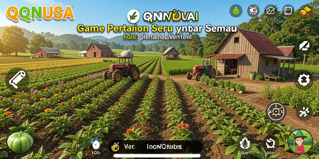 Screenshot gameplay QQNUSA yang menampilkan ladang subur dan aktivitas bertani.