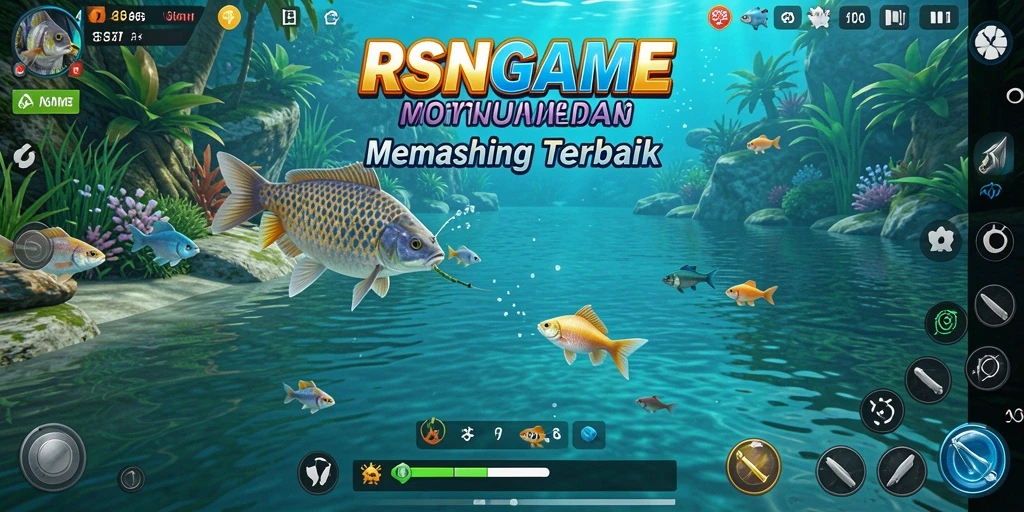 Screenshot gameplay RSNGAME yang menunjukkan aksi memancing yang seru.