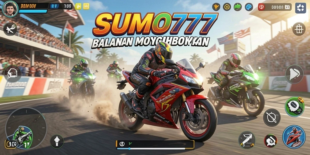 Tampilan gameplay seru dalam balapan motor di SUMO777.